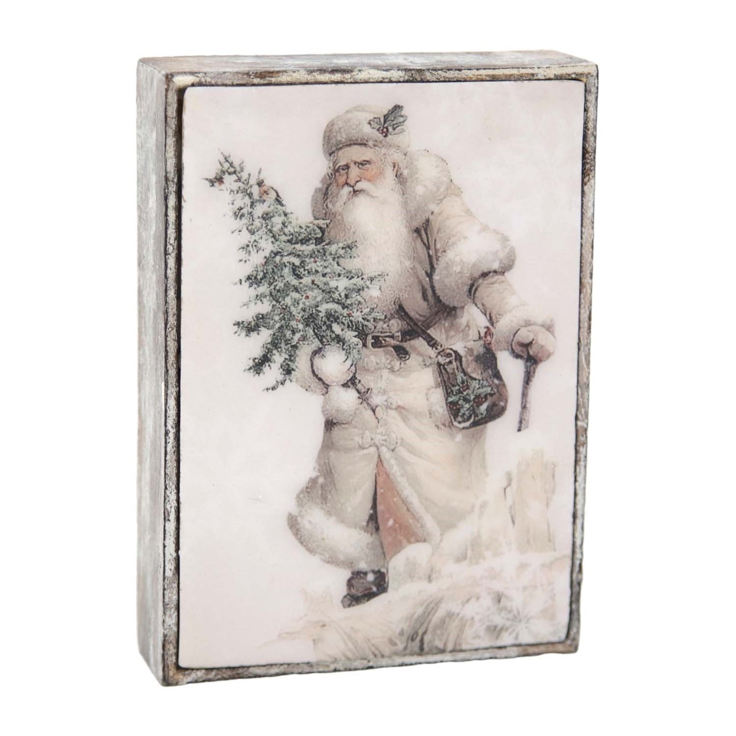Vintage Wood Santa Block