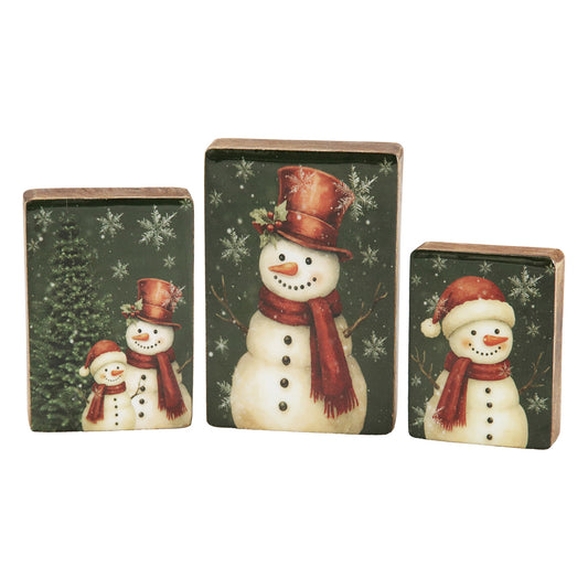 Set of 3 Crimson Pine Snowman Blocks