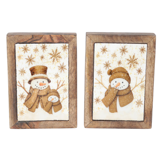 Set/2 Antique Shimmer Snowmen Large Blocks