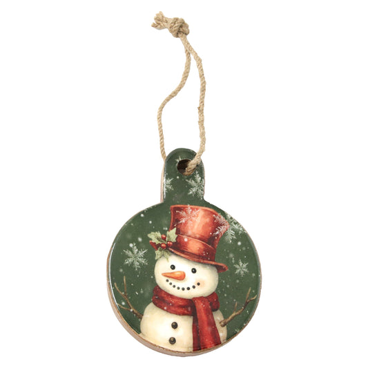 Crimson Pine Round Snowman Hanger