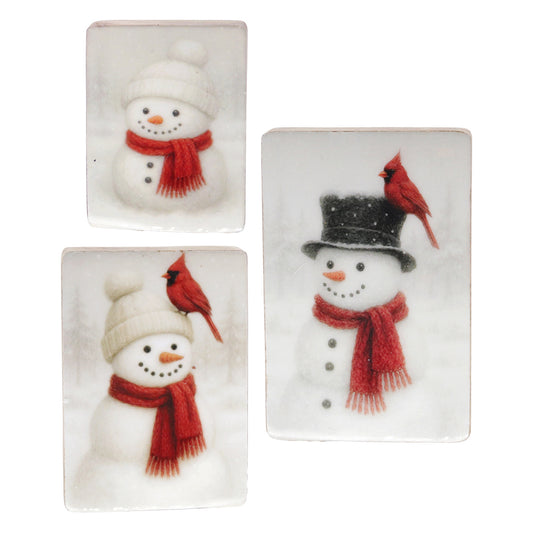 Set of 3 Cardinal Snowman Blocks