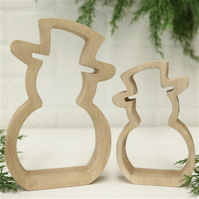 Set/2 Natural Wood Cutout Snowmen