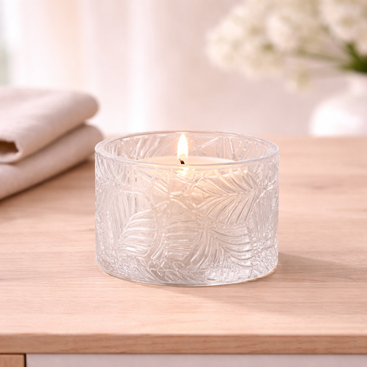 Fern Embossed Glass Jar 3.5"