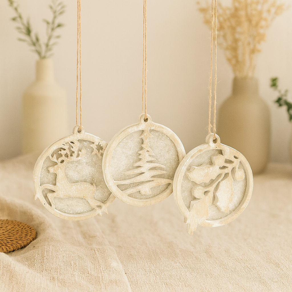 3 Asst Wood Cutout Christmas Ornaments