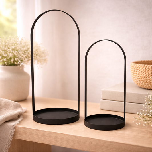 Set of 2 Black Oval Handle Lanterns