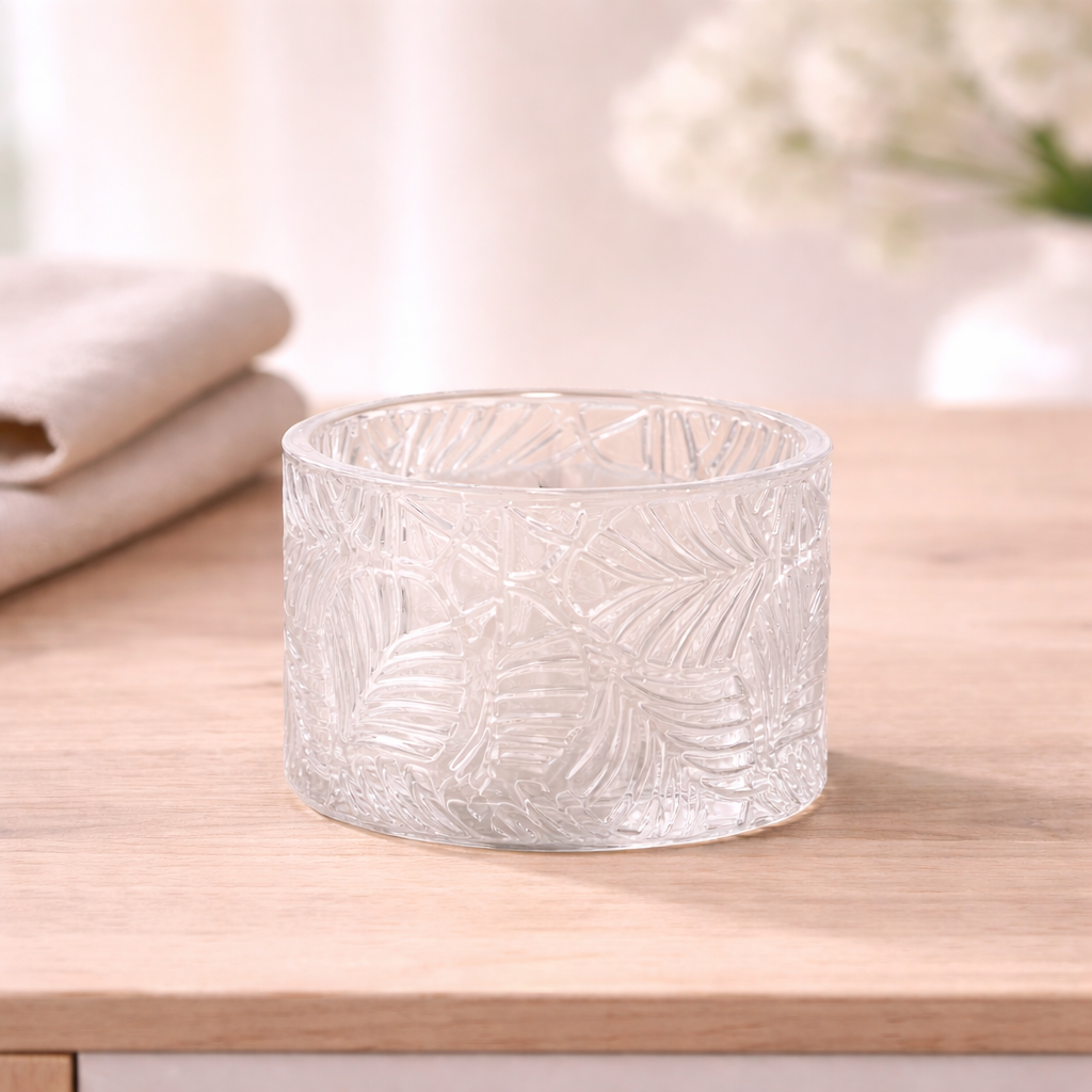 Fern Embossed Glass Jar 3.5"