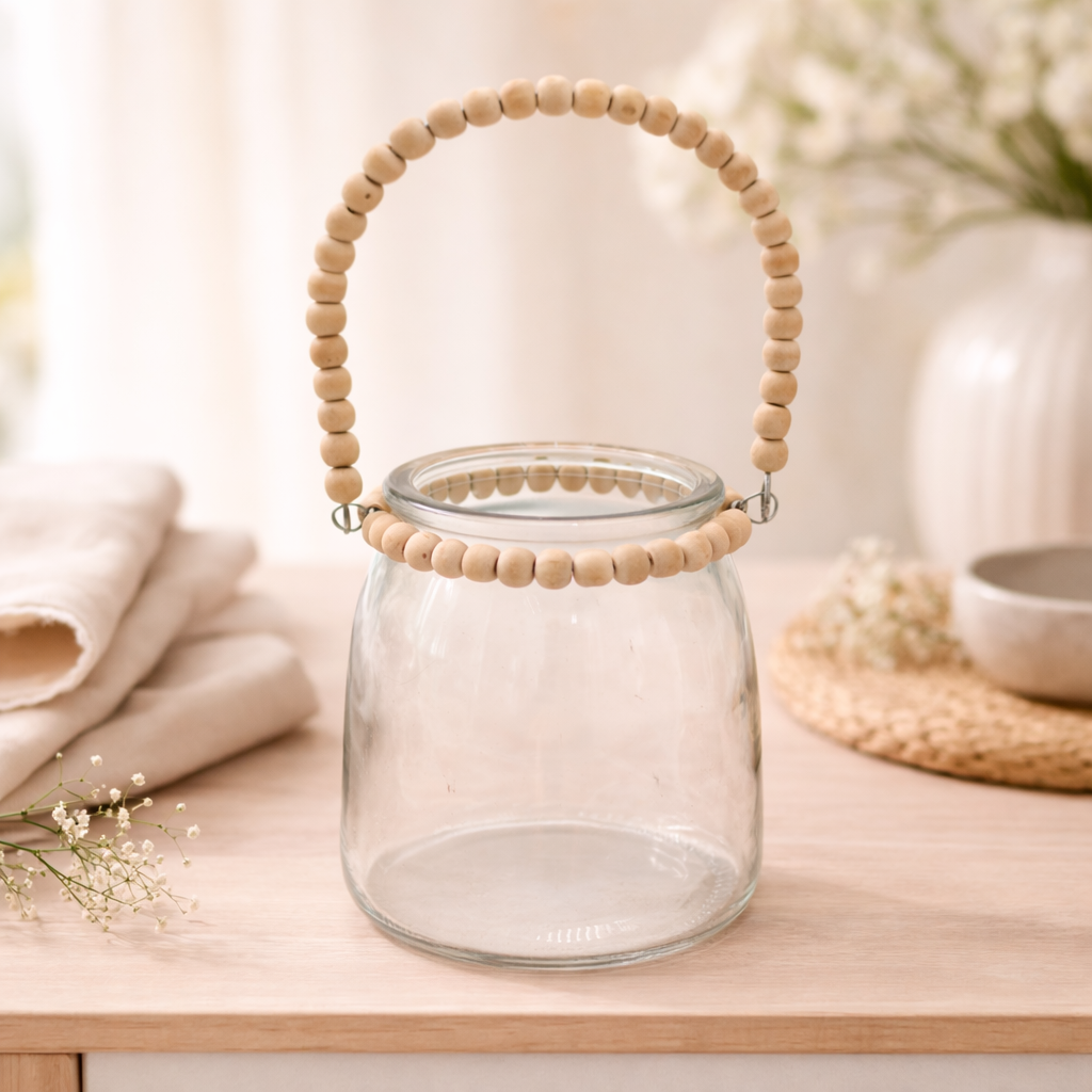 Tapered Glass Jar With Beaded Handle