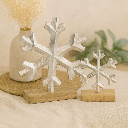 Set of 2 Aluminum Snowflakes on Stands