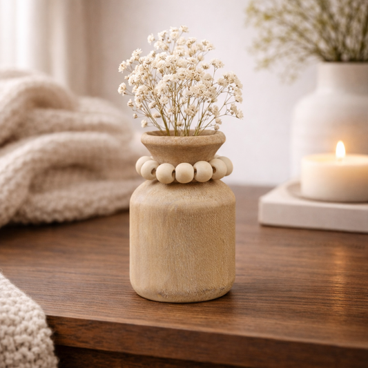 Natural Bead-Wrapped Short Vase