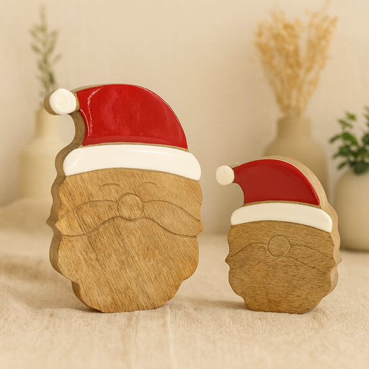 Set of 2 Mango Wood Santa Faces