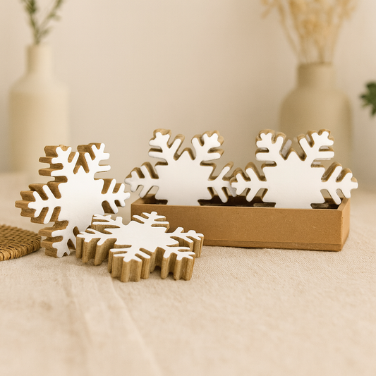 Set of 6 White Enamel Snowflakes