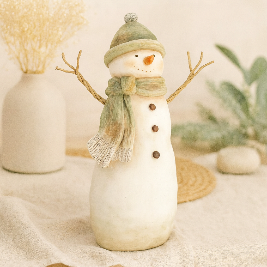 Tall Green Scarf Resin Snowman