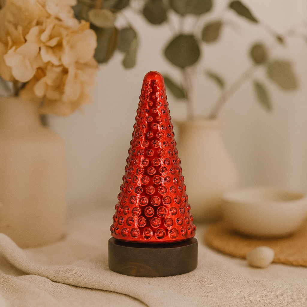 Tall Ruby Red Glass Tree on Stand