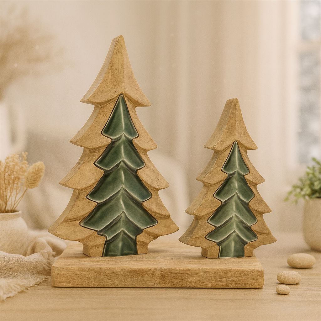 Set of 2 Enamel Puzzle Trees - Green