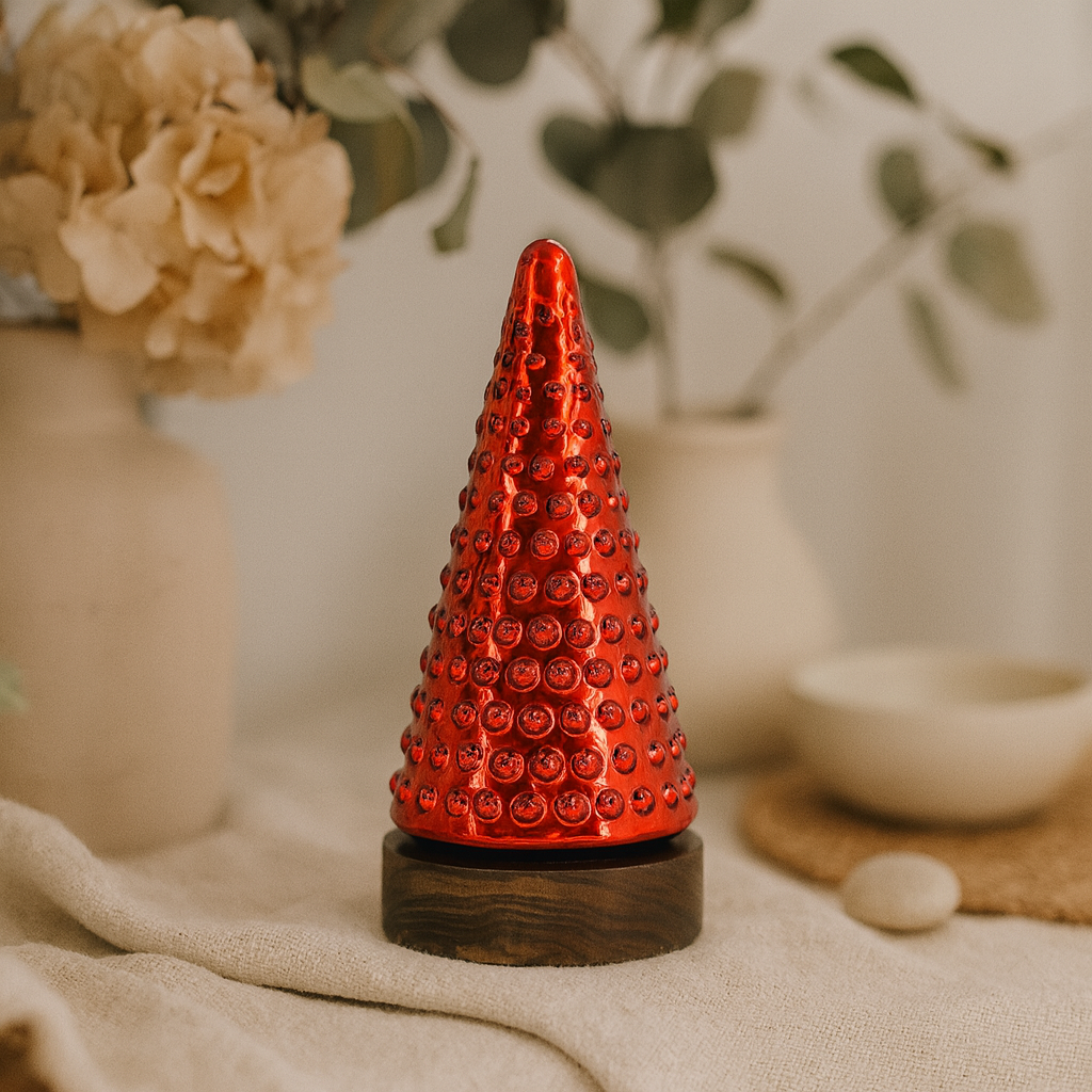 Short Ruby Red Glass Tree on Stand