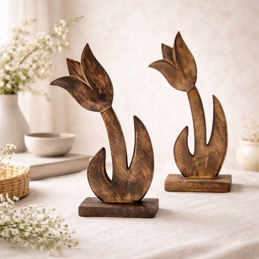 Set of 2 Dark Wood Tulips